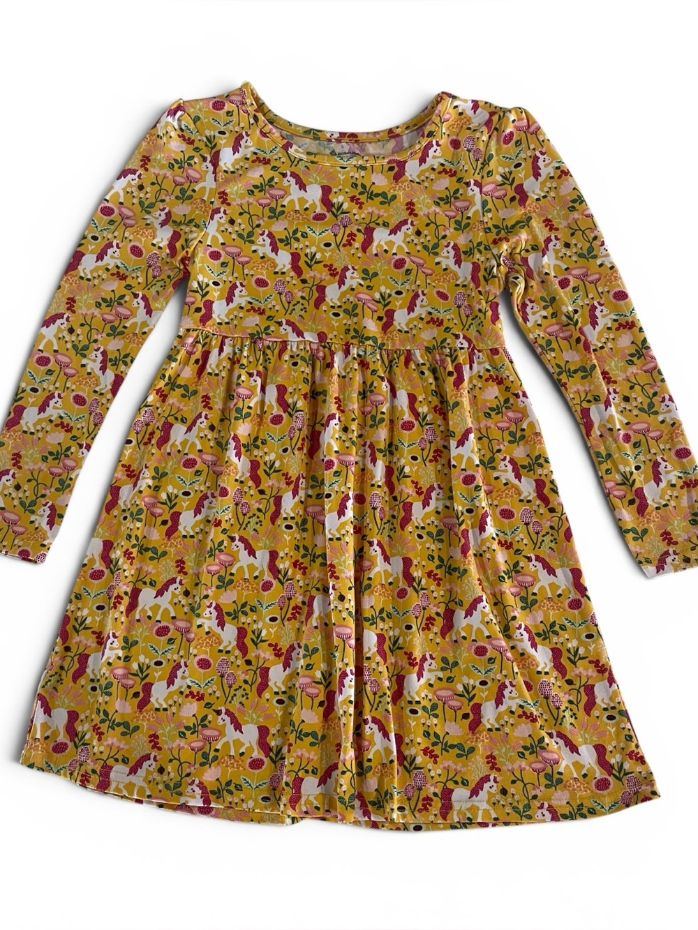 Members Mark Girls' Yellow Unicorn Floral Long-Sleeve Dress Size 7
